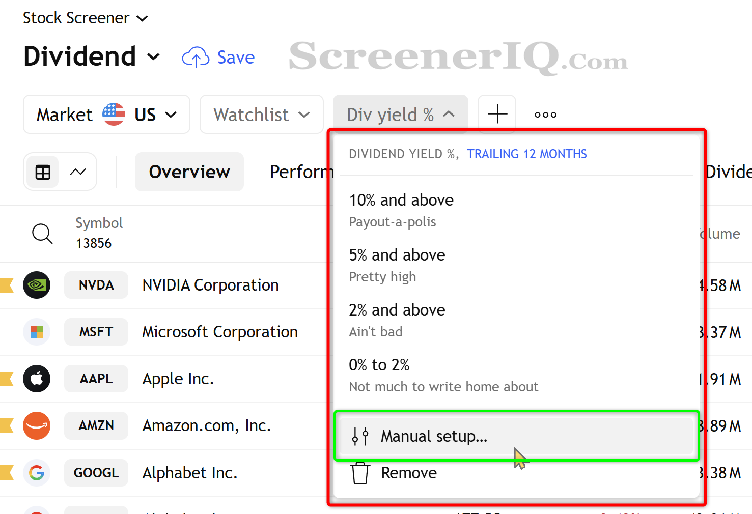 dividend yield setting